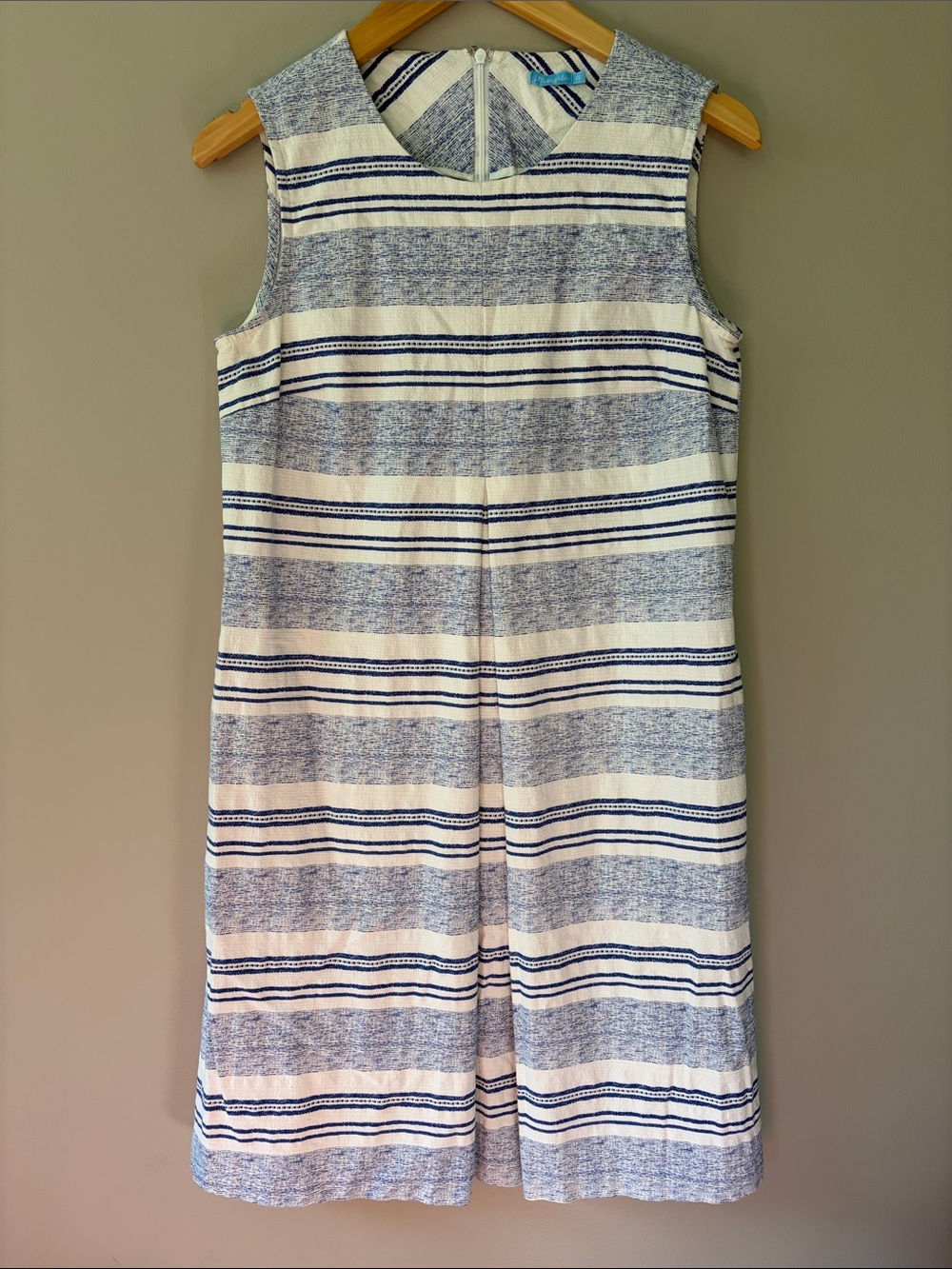 J.‎ McLaughlin Striped Shift Dress Size XS White Blue Sleeveless Cotton Coastal